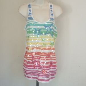 No Boundaries Rainbow Sequins Tank Top for Effortless Style Sz L/G (11-13)